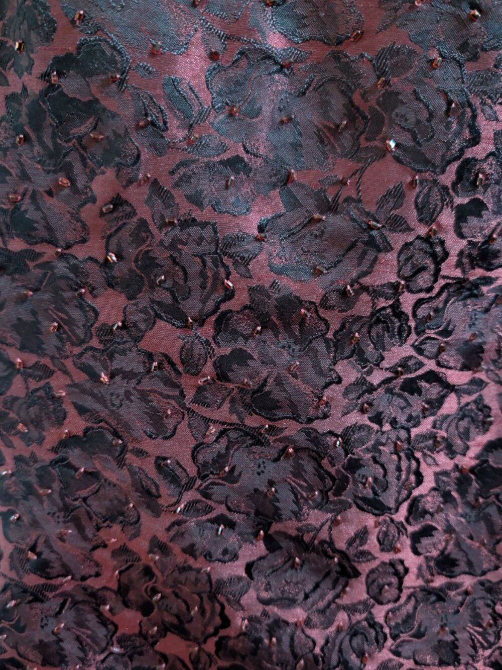 Alex Evenings Formal Jacket & Maxi Skirt Suit Set 14 Burgundy Black Jacquard Bea - Picture 5 of 10